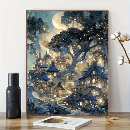 Ay Işığında Masal Köyü Temalı Elmas Boyama Tablo – 30x40 cm DIY Diamond Painting Seti