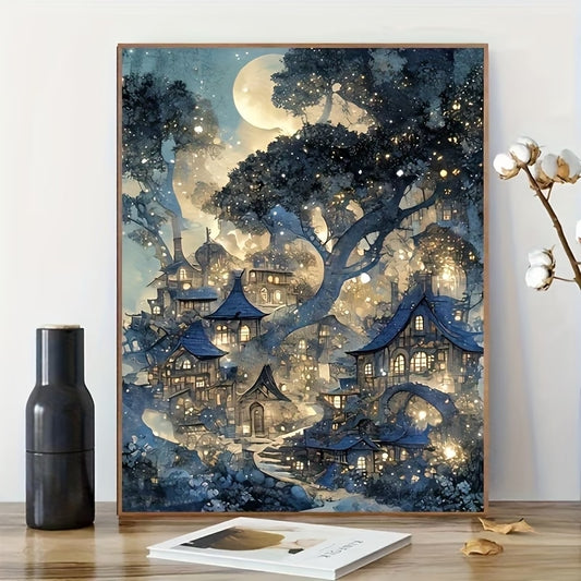 Ay Işığında Masal Köyü Temalı Elmas Boyama Tablo – 30x40 cm DIY Diamond Painting Seti