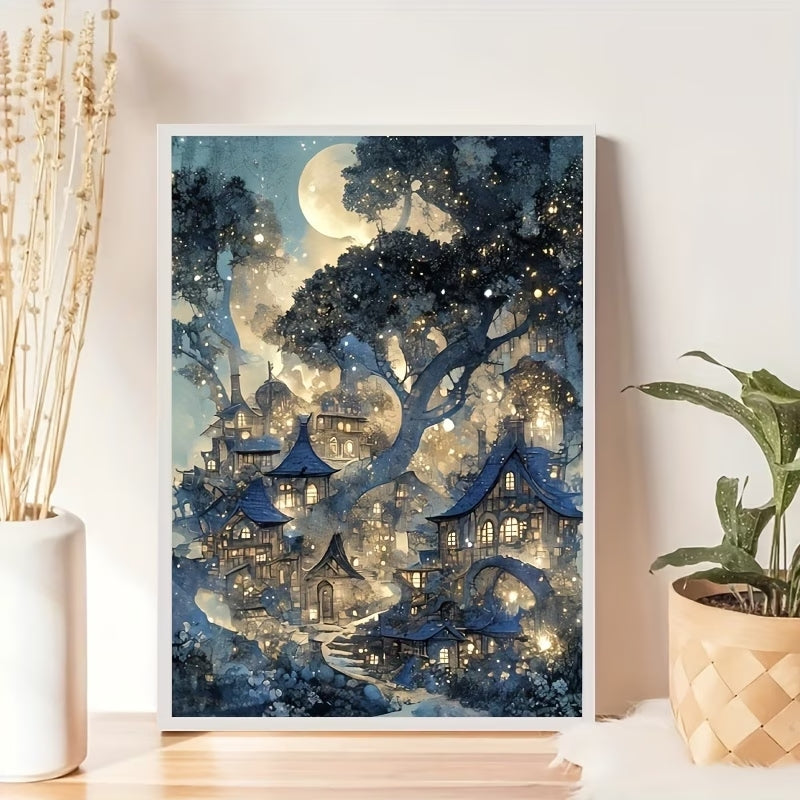 Ay Işığında Masal Köyü Temalı Elmas Boyama Tablo – 30x40 cm DIY Diamond Painting Seti