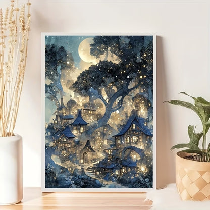 Ay Işığında Masal Köyü Temalı Elmas Boyama Tablo – 30x40 cm DIY Diamond Painting Seti