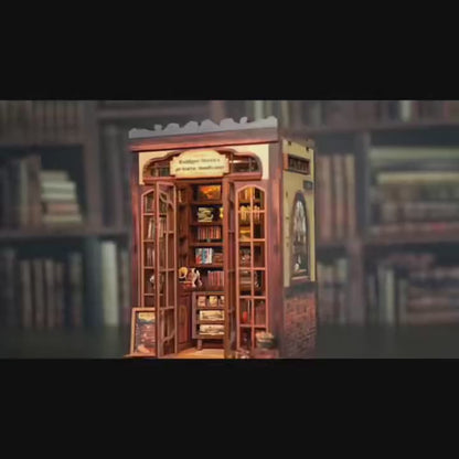 Vintage Özel Kitaplık Book Nook Minyatür Model – LED Işıklı DIY Ahşap Kitaplık Dekoru