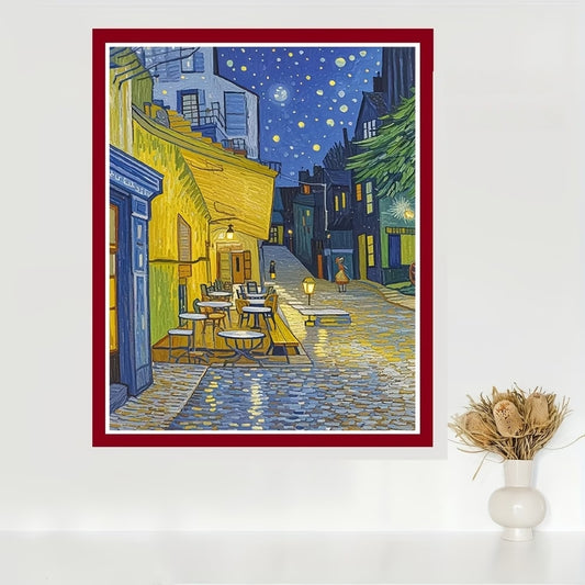 Yıldızlı Gece Kafe Sokak Temalı Elmas Boyama Tablo – 30x40 cm DIY Diamond Painting Hobi Seti