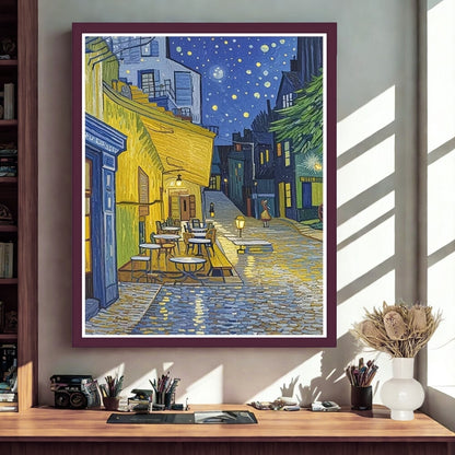Yıldızlı Gece Kafe Sokak Temalı Elmas Boyama Tablo – 30x40 cm DIY Diamond Painting Hobi Seti