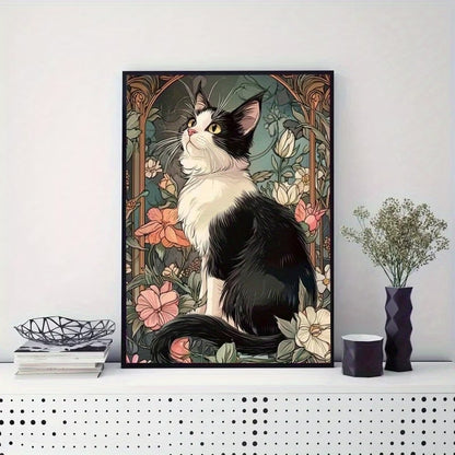 Çiçek Bahçesinde Kedi Temalı Elmas Boyama Tablo – 30x40 cm DIY Diamond Painting Hobi Seti