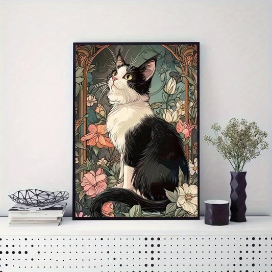 Çiçek Bahçesinde Kedi Temalı Elmas Boyama Tablo – 30x40 cm DIY Diamond Painting Hobi Seti