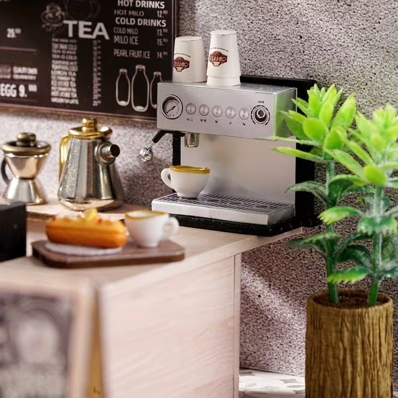 WoodenThings Wide Coffee Shop Mini Diorama – LED’li Dekoratif Minyatür Kafe Maketi, Kendin Yap